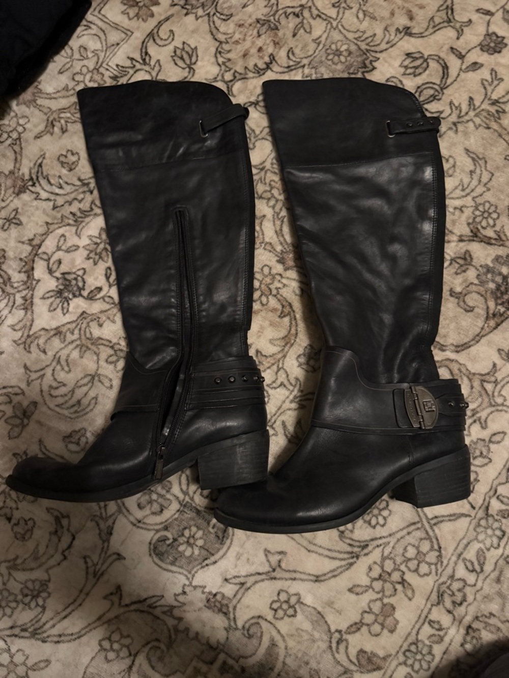 Vince Camuto Black Leather Over-the-Knee Buckle Boots